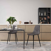 Velets Set of 4 Sera Upholstered Side Chair - Faux Leather - Rustic Gray - Black Leg